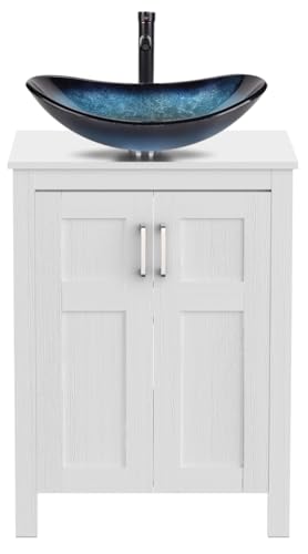 YOURLITE 24' Bathroom Vanity with Sink, White Bathroom Vanity and Sink Combo with Faucet & Pop Up...