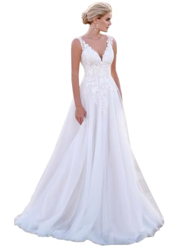 Robe de mariée en dentelle ivoire col en V avec appliques taille 38