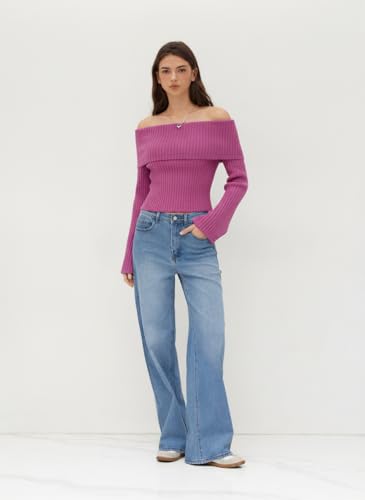 Image of CIDER Off The Shoulder Tops for Women Long Sleeve Going Out Y2K Tops Knit Pullover Fall Outfits Trendy