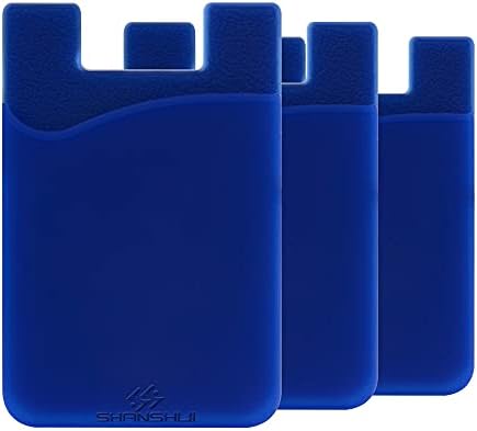 SHANSHUI 3 Pack Phone Wallet, Ultra-Slim Silicone Phone Card Holder Credit Card ID Card Pocket for Android & Most Smartphones - Dark Blue