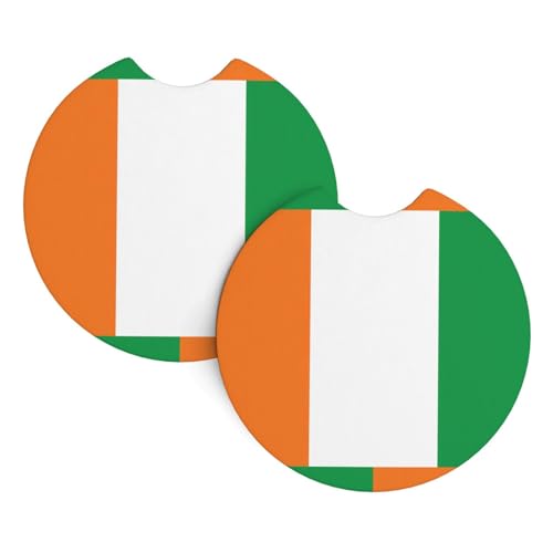Lot de 2 sous-verres universels pour voiture Drapeau de la Côte d'Ivoire 6,9 cm pour homme et femme