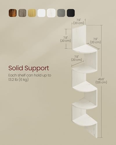 Image of VASAGLE CUSTOS Collection - Corner Shelf Wall Mount, 5-Tier Floating Corner Bookshelf, Plant Shelf for Bedroom, Living Room, Bathroom, Home Office, Rustic White ULBC072W02
