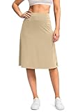Viodia 25" Knee Length Skorts Skirts for Women with Zipper Pockets Stretchy Modest Aline Midi Skort for Casual Summer Travel Light Khaki