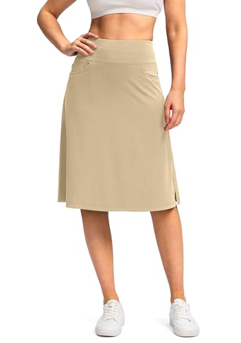 Viodia 25" Knee Length Skorts Skirts for Women with Zipper Pockets Stretchy Modest Aline Midi Skort for Casual Summer Travel