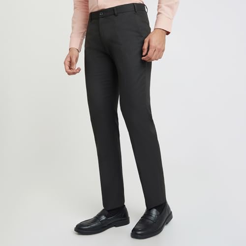 Image of Raymond Men's Slim Fit Structure Pattern Polyester Viscose Blend Flat Front Trouser