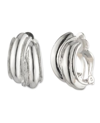 ANNE KLEIN Women's Silver Tone EZ Comfort Clip Earring Button Featuring Cross Over Design