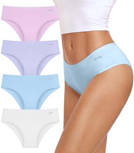 Image of coskefy Womens Underwear Cotton Hipster Panties Soft Stretch Ladies Cheeky Bikini Briefs 4 Pack