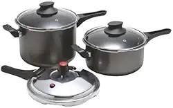 Kit Jogo com 2 Panelas de Pressão Antiaderente Fechamento Externo 3L e 4,5L Com 1 Tampa de Pressão e 2 Tampas Vidro Temperado