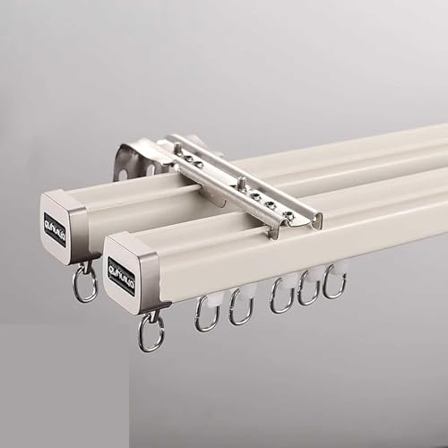 ダブル列カーテンレール ダブルカーテンロッド 頑丈な 壁掛け 間仕切り リビングルーム 寝室用(White,4m(13.1ft))