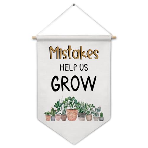 ArtisaEura Motivational Plant Wall Canvas Banners, Mistakes Help us Grow Inspirational Hanging Display Pennant Banner Flags, Positive Affirmations Wall Decor for Nursery Kids Room Bedroom Classroom