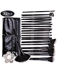 DE'LANCI Professional 32 Pieces Makeup Brush Set Synthetic Foundation Blending Brush With Beauty Fold Able Pouch (Black)