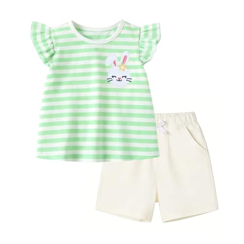 Image of HILEELANG Girls Cotton Short Set Summer 2 Piece Outfit T Shirt Shorts | 100% Cotton, Soft Breathable Fabric, 2 Piece Outfit Set, Elastic Waist, Summer Comfort for Toddler Little Girls