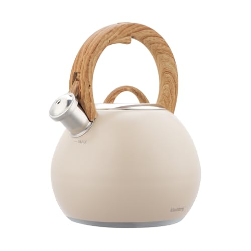Klausberg Bouilloire 3 l en acier inoxydable avec sifflet, poignée douce au toucher, induction, fond capsule (beige)