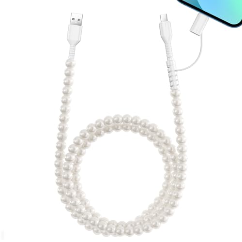 Aolcev USB C Cable 66W 2 in 1 Multi USB to USB C Fast Charging Cable 4.9FT Cute Beaded Phone Charger Pearl USB Type C Charger Cord for iPhone 17 16 Pro 15 Pro Max Galaxy S26 S25 Ultra for Women White