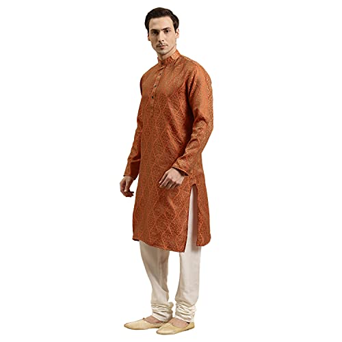 Sojanya (Since 1958 Men'S Jacquard Silk Kurta & Off-White Churidar Pyjama Set3