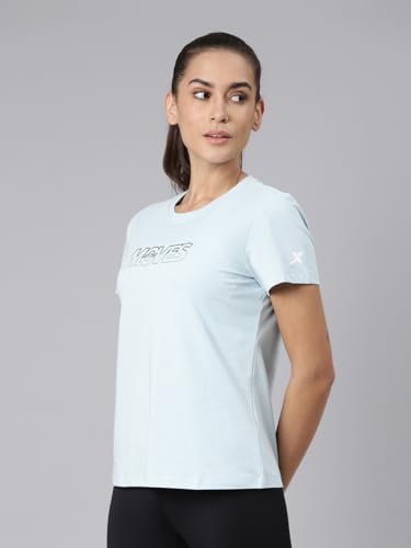 Image of XTEP Comprehensive Training Series, Crew Neck Style, Slim Fit, Short Sleeve, Twill Weave, Sports Tshirt 100% Cotton T-Shirt for Women (Pearl White, Pink, Blue)