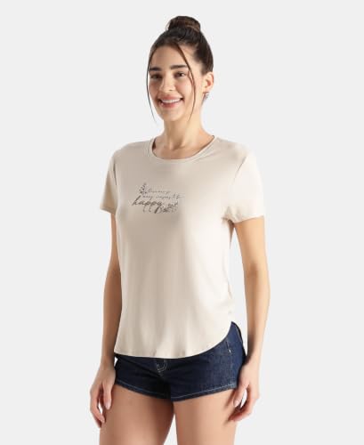 Image of Jockey IW31 Women Micro Modal Fiber Elastane Stretch Relaxed Fit Graphic Print Round Neck Half Sleeve T-Shirt with Curved Hem Styling (Prints May Vary)
