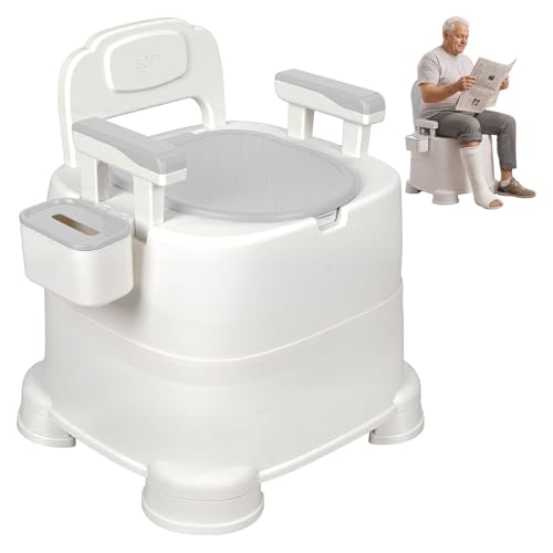 Silla de inodoro portátil 3 en 1 con capacidad de 220 lbs, reposabrazos removibles, cubiertas dobles selladoras de olores y pies antideslizantes, con balde y portarrollos para personas mayores, discapacitadas y embarazadas miniatura 1