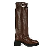 YWVYWV Brown Knee High Boots Women Square Toe Chunky...
