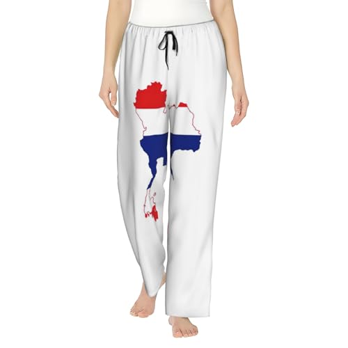 Pantalon pyjama femme motif Thaïlande fluide en polyester doux élastique avec poches