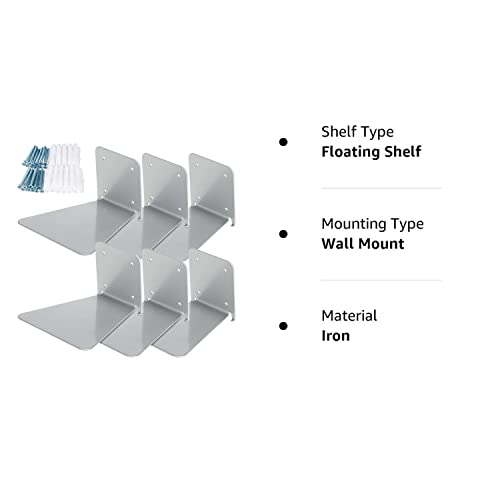 Jetec Floating Bookshelf Iron Floating Shelves Invisible Wall Mounted Bookshelf Multipurpose Wall Ledge Shelves For Home Office Classroom Library (Silver Grey,6 Pieces) #TOP7