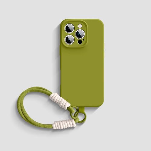 Coque silicone liquide pour iPhone 16 Pro Max avec cordon vert