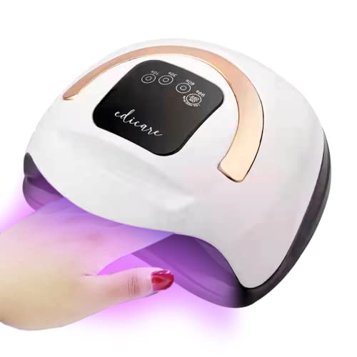 Edicare, Lampara Uñas Semipermanentes, Luz Led, Rapido, 168W, Uv, Secador de Uñas Semipermanente, Maquina Profesional, con Temporizador, Pantalla Digital LCD y Sensor Automático (Dorado)