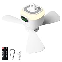 Camping Ventilator mit Licht, USB Campingventilator mit Fernbedienung, Aufladbar 8000mAh, Tragbarer Deckenventilator Abnehmbare Ventilatorflügel, Zeltventilator mit Haken für Auto Angeln Outdoor