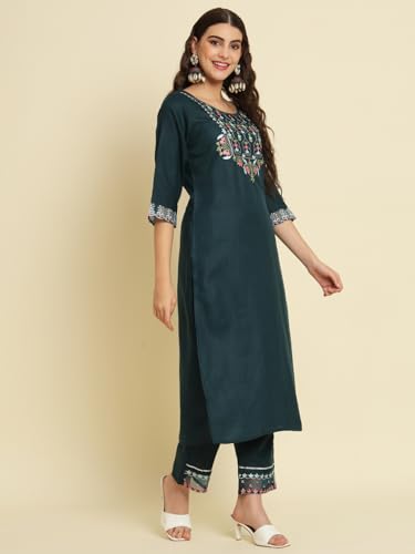 Image of VredeVogel Women's Cotton Blend Kurta Pant Set with Chanderi Silk Dupatta