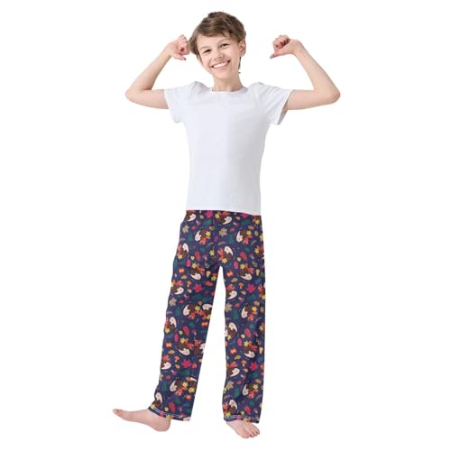 ZZXXB Hedgehog Fruits Leaves Boys Long Pants Soft Trousers Elastic Waist Kids Lounge Bottoms with Pockets S-XL2