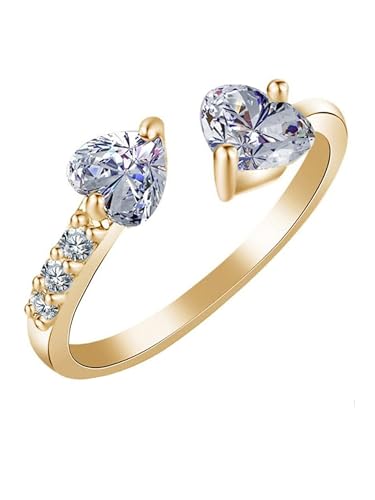 Bohey by KARATCART Luxurious Gold-Tone Double Heart American Diamond Adjustable Ring for Women Deal