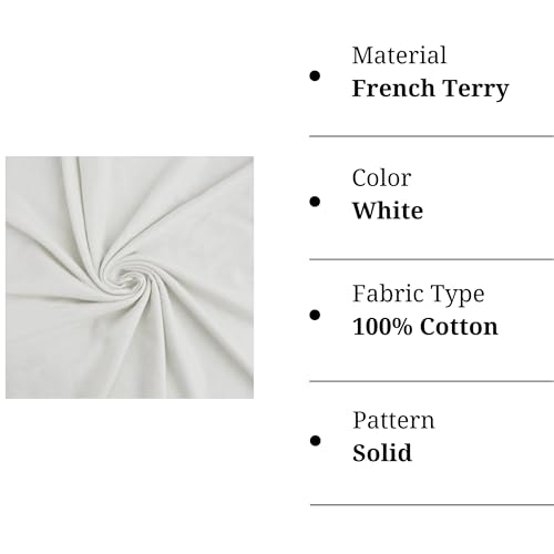 FabricLA French Terry Knit Fabric - 100% Cotton French Fabric by The Yard - Made in USA - White, 1 Yard