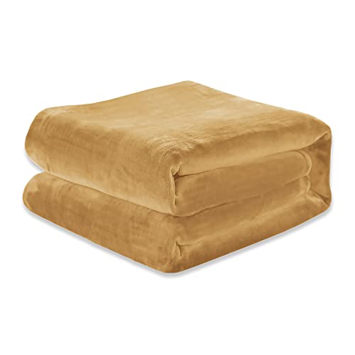 Elegant Comfort Luxury Velvety Feel Blanket, All-Season Lightweight Blanket, Ultra Plush, Soft, Cozy-Fuzzy Flannel Fleece For Couch, Sofa, Bed, Travel, Solid Design, King/California King, Gold-Yellow #TOP6
