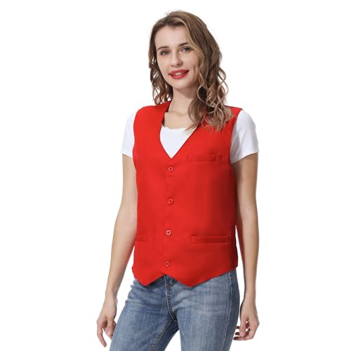 TopTie Colete com botões unissexo roupa de trabalho colete, Vermelho