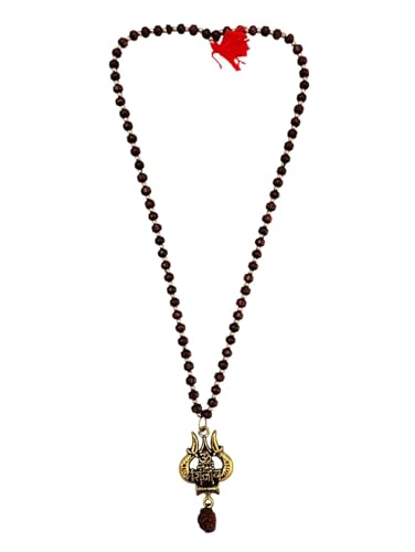 Image of BookMyCostume Spiritual & Devotional Mala Collection - Natural Tulsi Kanthi & Rudraksha Bead Necklaces with Trishul & Religious Pendants - Unisex Ethnic Jewellery for Puja, Meditation, Festivals & Daily Wear