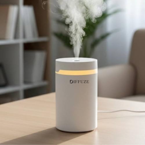 Image of DIFFUZE Ultrasonic Aroma Diffuser for Home, Office & Bedroom | USB Cool Mist Humidifier with LED Ambient Light | Quiet Essential Oil Diffuser | Portable Mini Air Moisturizer