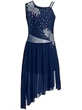Lyrischer Tanzkleider Mädchen Contemporary Kleid. Das Oberteil des Tanzkleides ist mit einem glänzenden, floralen Muster aus Strasssteinen verziert, um jedem Auftritt Glanz zu verleihen