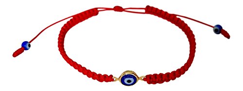 Lucky Charms USA Evil Eye Red String Bracelet Macrame Braided with 5mm Blue Lucky Eye, Mal De Ojo