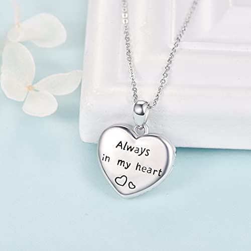 Dreamboat Heart Locket Necklace For Women 925 Sterling Silver Pet Paw Print Picture Pendant Heart Jewelry Gifts For Girls, Hold Photo For Memorial Lovers, 18"+2" Chain #TOP3