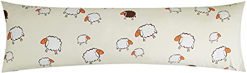 Heubergshop Baumwoll Renforcé Seitenschläferkissen Bezug 40x145cm - Süße Schafe Lämmer in Gelb und Weiß - 100% Baumwolle Stillkissenbezug (KY-99-3-B) Cover