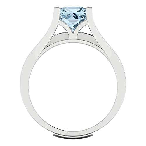 Clara Pucci 2.28 CTW VVS1 Natural Aquamarine Princess Cut Solitaire Ring with Accents and Matching Band – Anniversary Ring Set for Women in Solid 18K White Gold4
