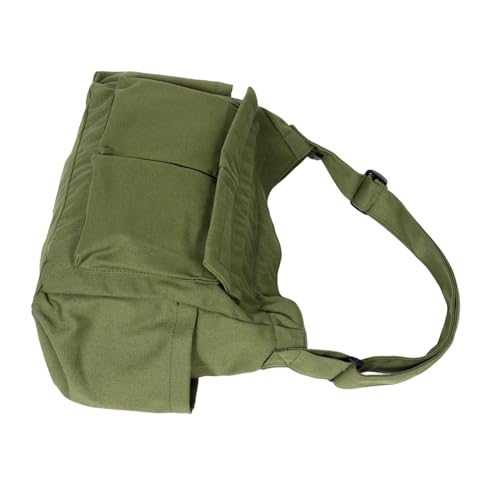 Sac Bandoulière Toile Verte avec Multiples Poches et Grande Capacité
