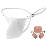 [Maeau] メンズブリーフ セクシー下着 Tバック マイクロビキニ アイスシルク ローライズ 紐パン シームレス 凸フロント 3D アンダーウエア 通気性 無地 快適 パンティ ストレッチ 極小 柔らか インナーパンツ 透け 軽量 結婚式 男性用 デート ホワイト L/XL