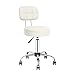 Rollhocker mit rückenlehne Barhocker Höhenverstellbar 82.5-96cm mit Kunstleder bezogener Sitz, Arbeitshocker für Kosmetikstudios, Friseursalons, Tätowierung, Büros, Praxen, weiß
