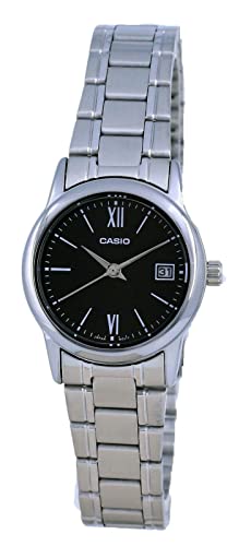 Casio LTP-V002D-1B3 Women's Standard Stainless Steel Roman Accented Black Dial Date Watch