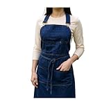 Tirena Line Denim Unisex Apron for Hair Stylists, Barbers, Chefs, Bakers, Baristas, Pet Groomers, Artists, Home Cooks Lightweight Adjustable Neck Band with Front Pockets 100% Cotton One Size Fits Most