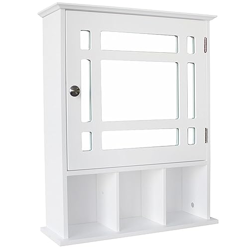 Mirrored Medicine Cabinet, Bathroom Wall Mounted Storage Cabinet with Adjustable Shelf &3 Open Compartments, Bathroom Medicine Cabinet Wall Mounted Storage with Mirrors,Wall Kitchen Cupboard Organizer