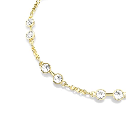 Swarovski Remix Collection Strand Armband, Vergoldetes Damenarmband mit Weißen Kristallen im Rundschliff und Karabinerschließe, Armbandlänge: 18-21 cm, Armbandbreite: 0.4 cm