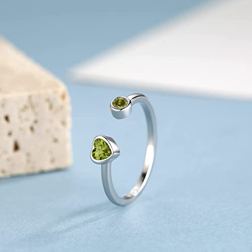 Sterling Silver Birthstone Rings Women, Adjustable Heart Ring Stackable Finger Open Rings Wedding Engagement Promise Eternity Bands with Cubic Zirconia CZ, Birthday Jewelry Gift Size 5-104