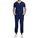 Men Scrubs Set Stretch Crewneck Scrub Top and Jogger Pants with Pockets Yoga Waistband Anti-Wrinkle Medical Uniform